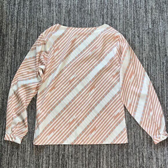 VTG Women’s Porsha Made In USA Orange White Slanted Stripes LS Sheer 70s Retro - Picture 8 of 8